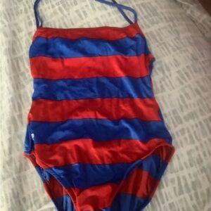 Red and Blue Striped One-Piece Swimsuit